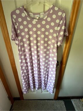 LuLaRoe Lavender and White Polka Dot Tee Dress